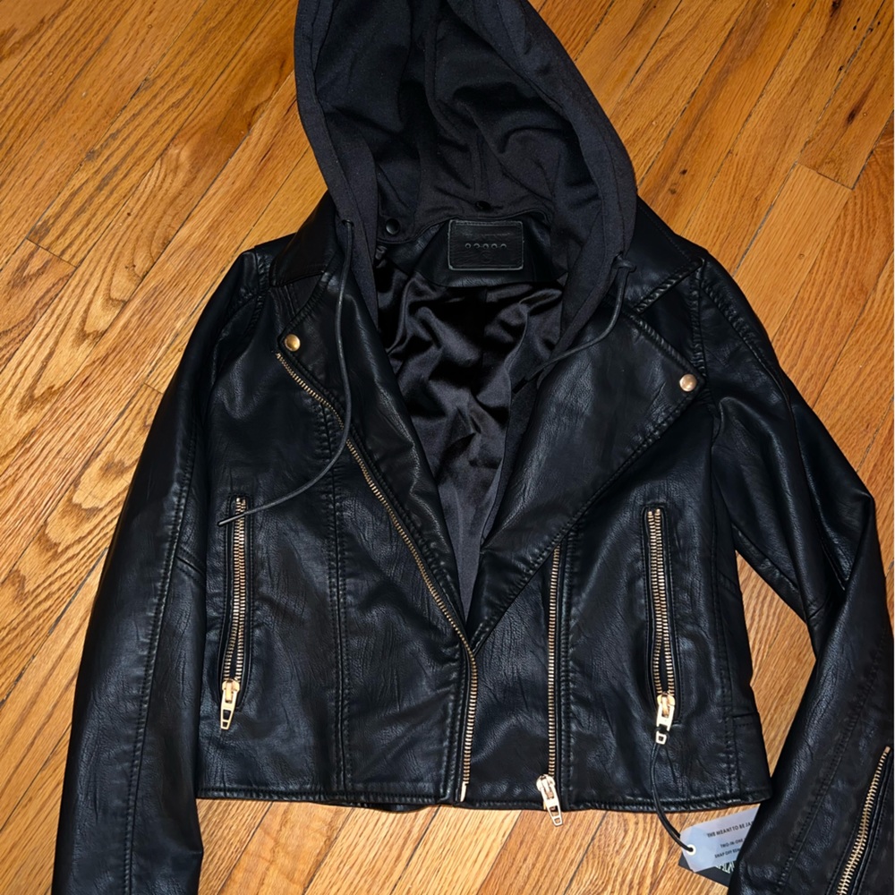 BLANK NYC leather jacket with removable hood